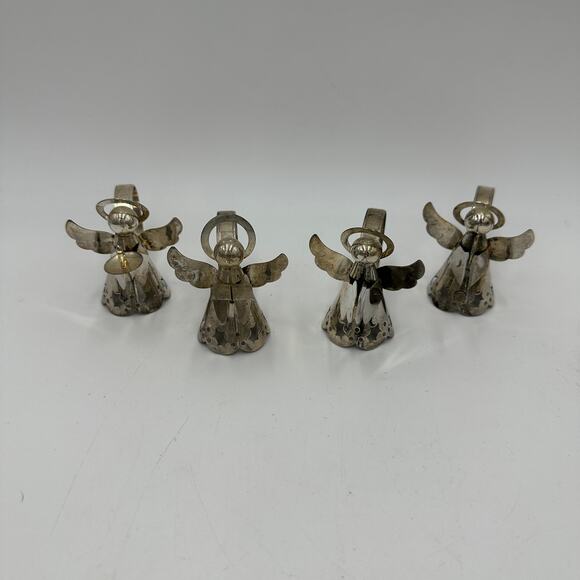 Vintage Silver Plate Christmas Angel Napkin Rings 1.5" Table Decor Set of 4 - Picture 1 of 9